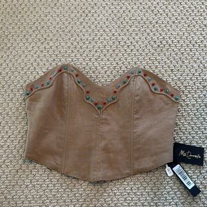 Tan Beaded Corset Style Bustier Top